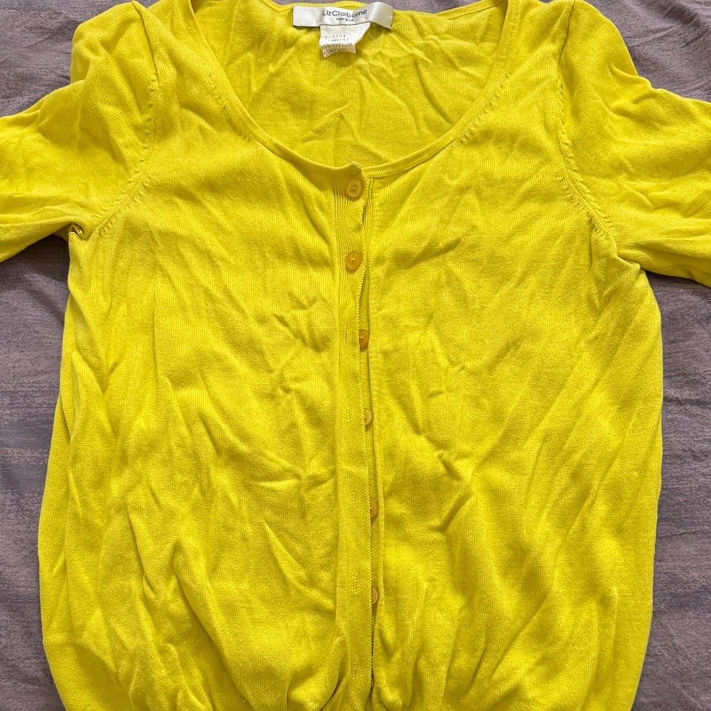 Vintage Liz Claiborne Bright Yellow Button-Up Cardigan. Small. Authentic Sample.